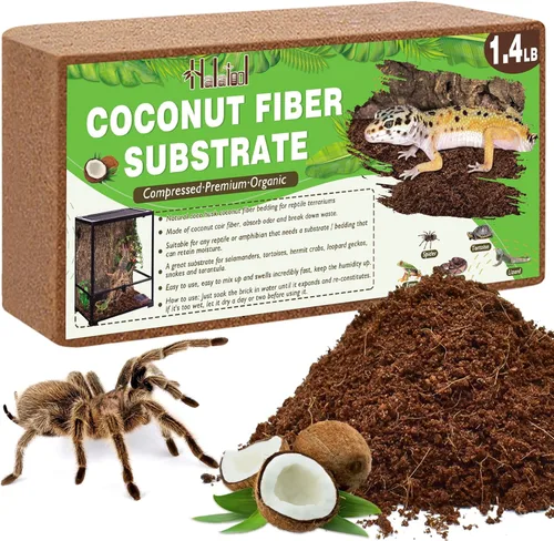 Halatool 0.64kg de fibra de coco sustrato para cama de reptiles, sustrato natural de cáscara de coco para recinto de serpiente y tarántula, hábitat