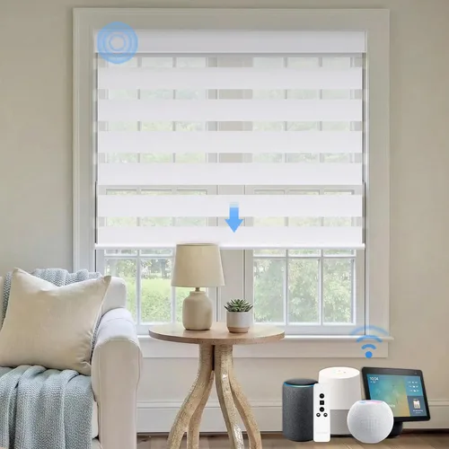 Persianas motorizadas cebra, persianas opacas automáticas del 85 % para ventanas de interior, funcionan con HomeKit, Alexa, Google Home, persianas