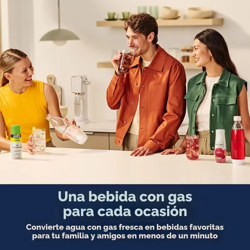 Vista 4 de SodaStream Terra - máquina para hacer agua con gas (azul niebla), con CO2, botella DWS y sabores Bubly Drop Azul Misty