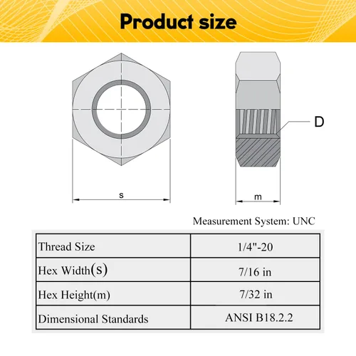 Vista 2 de 100 piezas de tuercas hexagonales de 1/4-20, acero inoxidable 304, accionamiento hexagonal, tuercas UNC, tuercas de repuesto de 1/4" de acero