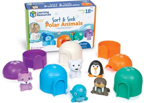 Learning Resources Sort & Seek - Animales polares - 15 piezas, a partir de 18 meses, actividades de aprendizaje para niños pequeños, juguetes