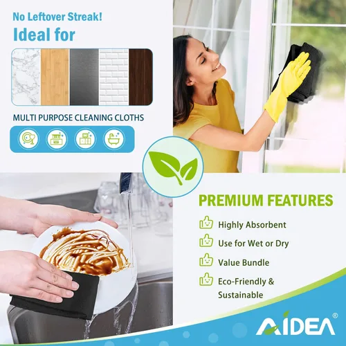 Vista 6 de AIDEA Paño de limpieza de microfibra negro 24PK, toallas de microfibra para autos, paños de auto premium, paños para quitar el polvo sin pelusa