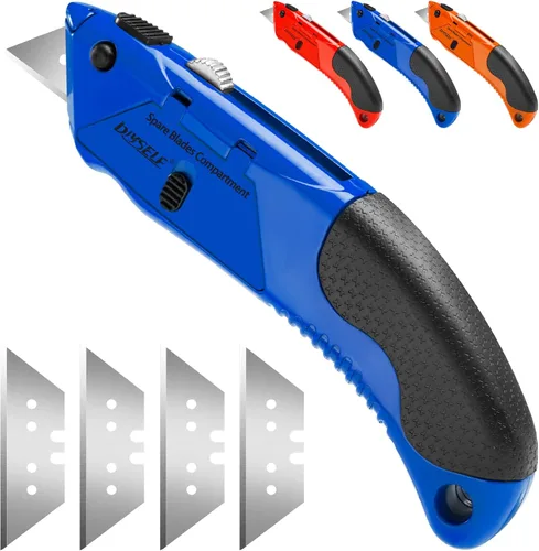 DIYSELF Paquete de 1 cuchillo cortador de caja, mango de agarre suave, cuchillo utilitario retráctil para el hogar, oficina, uso escolar, cuchillo
