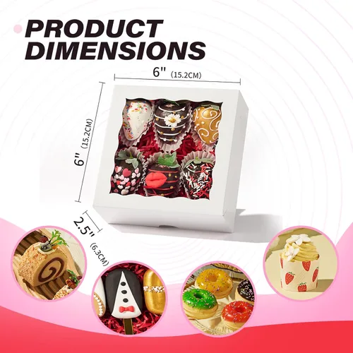 Vista 2 de RomanticBaking 20 piezas cajas de panadería elegantes de 6 x 6 x 2.5 pulgadas con ventana, ideales para galletas, fresas cubiertas de chocolate