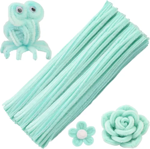 100 piezas de limpiadores de tuberías para manualidades, limpiador de tuberías de felpilla, limpiador de tuberías verde claro, suministros de