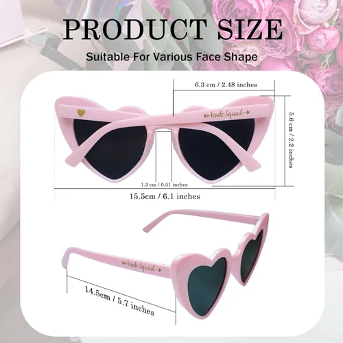 Vista 2 de LADY&HOME 10 lentes de sol de despedida de soltera en forma de corazón para despedidas de soltera, suministros para bodas, gafas de sol