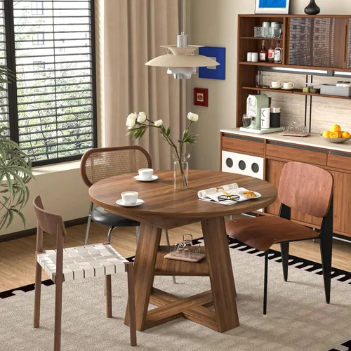 Vista 8 de Mesa de comedor redonda extensible de 43.3 a 59 pulgadas para 4 a 8, moderna mesa de comedor ovalada de cocina con hojas extraíbles, ahorro de Nogal