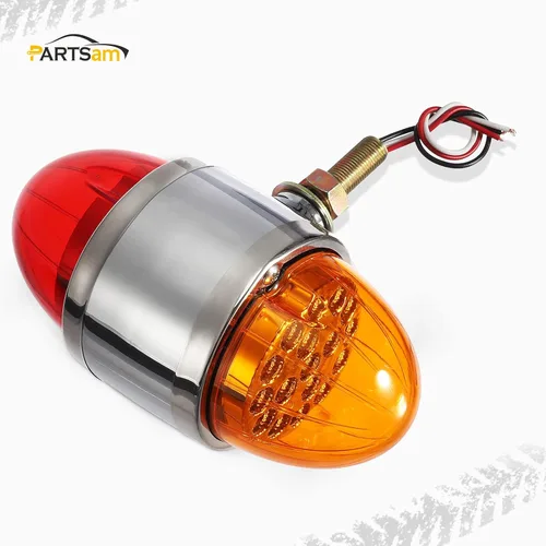 Vista 5 de Partsam 2 luces LED ámbar / rojo de doble revolución de sandía para semirremolque [aprobado por DOT], luces direccionales auxiliares cromadas