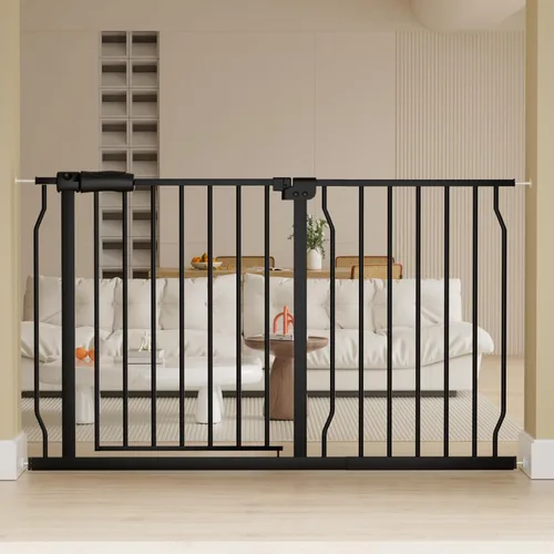 Vista 11 de Puerta extra ancha para bebé, puertas extra anchas para mascotas, para escaleras, puertas, puertas de seguridad de metal negro, con montaje a