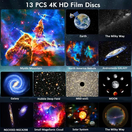 Vista 2 de Proyector de estrellas, proyector de galaxia planetario HD 13 en 1 mejorado para dormitorio, proyector de luz nocturna con perilla ajustable