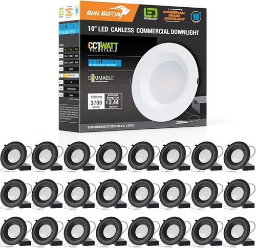 Vista 19 de Luz de techo empotrable LED comercial de 8 pulgadas con caja de conexión, potencia ajustable 16/21/27W, 3 colores seleccionables 3000K-5000K