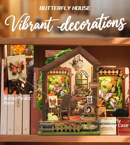 Vista 6 de Roroom Casa de muñecas en miniatura con muebles, kit de casa de muñecas para adultos y adolescentes, Booknook Tiny House Librería Decoración Mini