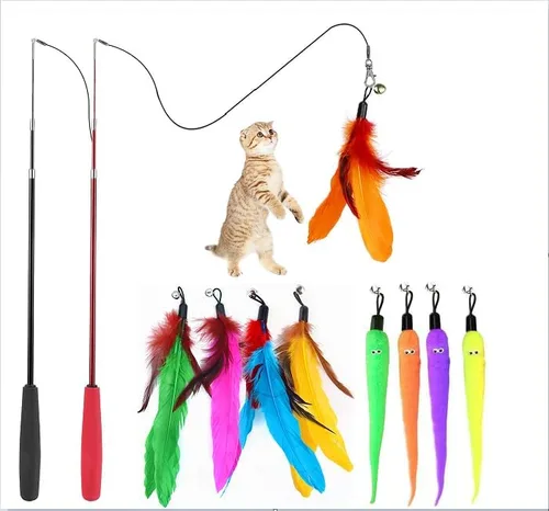 Juguetes interactivos para gatos: juguete retráctil y juguetes de plumas para gatos de interior para perseguir y hacer ejercicio