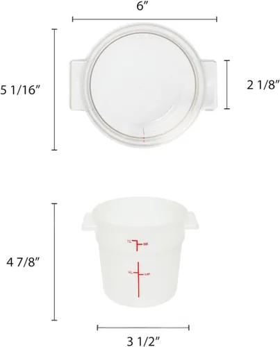 Vista 5 de TrueCraftware - Contenedor redondo de 1 cuarto de galón de polipropileno de color blanco - Contenedores de almacenamiento de alimentos comerciales