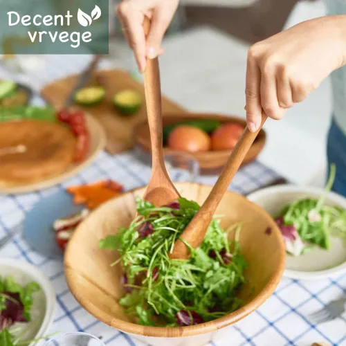 Vista 3 de Cucharas de madera para cocinar, juego de 2 cucharas de madera, cucharón de cocina, utensilios de cocina, antiadherentes, resistentes al calor