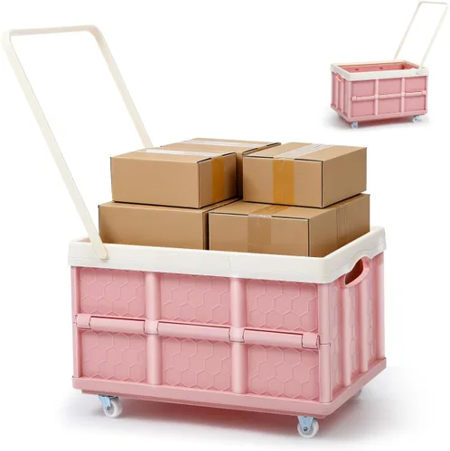 Vista 10 de Contenedores de almacenamiento plegables con tapas, cajas plegables de plástico apilables de 30 L, caja de almacenamiento de plástico apilable Rosa