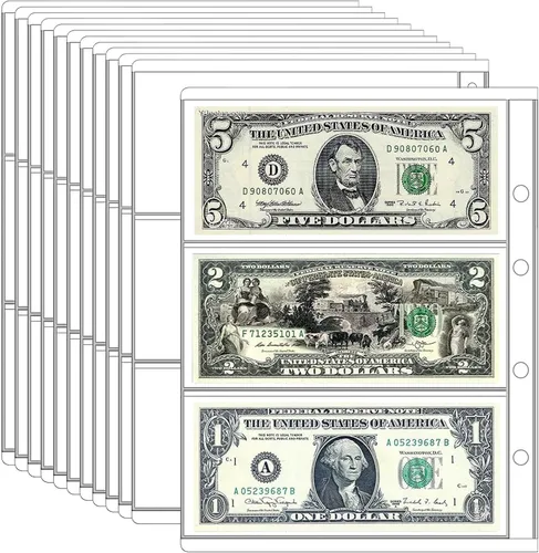 Vista 9 de Páginas de colección de monedas de 10 hojas, página de bolsillo para monedas con 120 bolsillos, fundas para carpetas de monedas con 9 agujeros