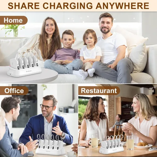 Vista 2 de Yoobao Estación de carga de banco de energía compartida, carga rápida de 10000 mAh con 5 cargadores portátiles, entrada de cable USB C integrado