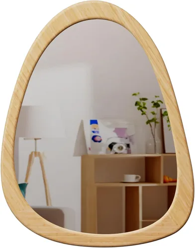 Vista 14 de Espejo de pared irregular de 15 x 12 pulgadas, espejo con marco de madera negra, espejo de pared asimétrico para sala de estar, dormitorio, baño