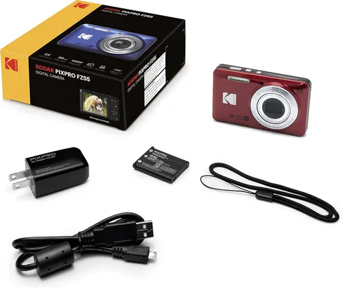 Vista 3 de Kodak PIXPRO FZ55, Cámara digital de 16 MP con gran angular de 28 mm (rojo) + paquete de accesorios