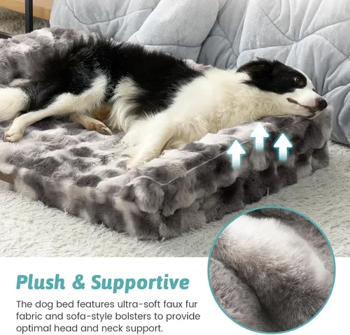Vista 4 de Cama ortopédica de piel sintética para perro, cama grande para perro, sofá de espuma de apoyo para mascotas con funda de forro impermeable, sofá
