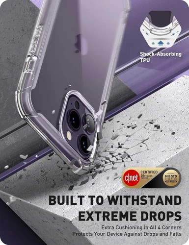 Vista 3 de i-Blason Ares - Funda diseñada para iPhone 14 Pro de 6.1 pulgadas (versión 2022), funda transparente resistente de doble capa con protector