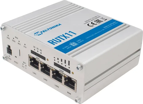 Teltonika RUTX11 Dual-SIM, 4 puertos Gigabit Ethernet, WiFi CA de doble banda, Bluetooth LE y enrutador USB LTE - RUTX11110400