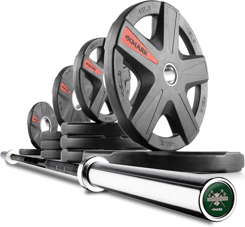 Vista 11 de XMark Lumberjack Barra olímpica de 7 pies, compra solo o compra con XMark Texas Star conjunto de discos de pesas olímpicas