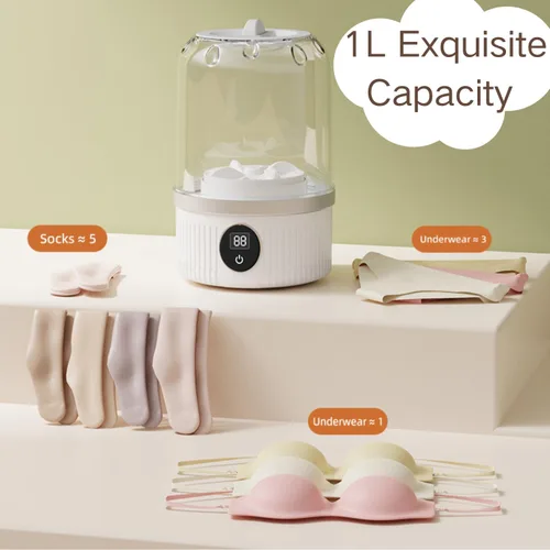 Vista 5 de Mini lavadora portátil para ropa interior, calcetines, ropa de bebé, lavadora compacta inalámbrica recargable para pequeñas cargas, viajes y uso