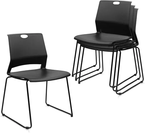 KLASIKA Stackable Guest Reception Chairs, Stacking Office Chair with Ergonomic Lumbar Support & Metal Legs, Plastic Desk Chairs for Conference