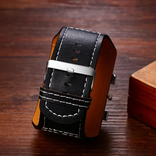 Vista 5 de Avaner Reloj cuadrado para hombre, reloj Steampunk de gran tamaño, correa de cuero, reloj de cara grande