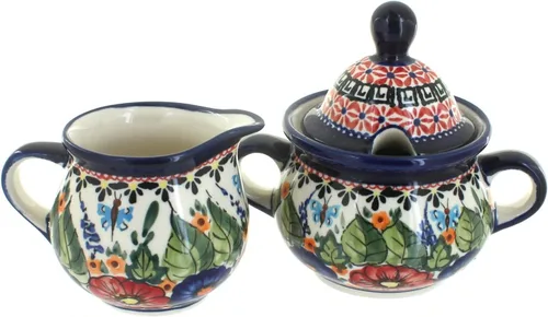 Vista 9 de Set de crema y azúcar de hoja perenne de cerámica pulida Blue Rose