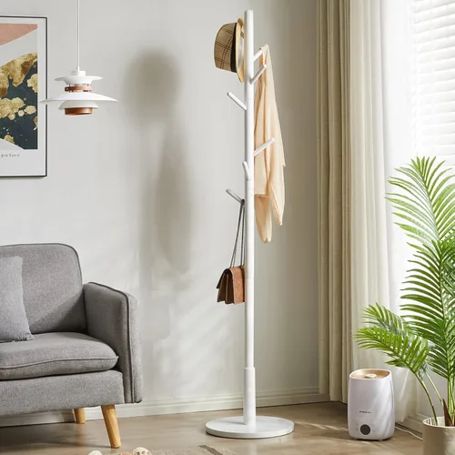 Vista 48 de Perchero independiente, árbol de abrigo con 2 varillas principales y diseño estable, percheros para colgar abrigos, ropa, trajes, chaqueta, fácil