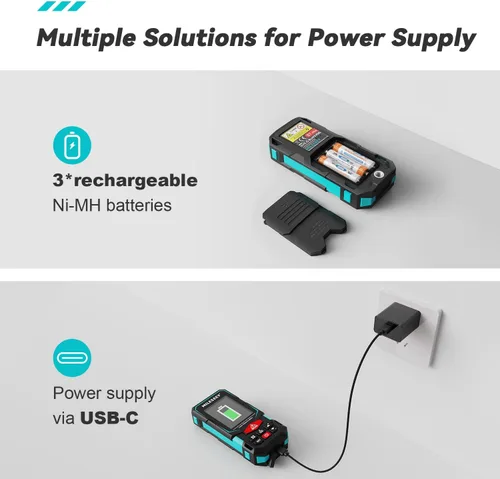 Vista 7 de MiLESEEY - Herramienta de medición láser, multifuncional de 330 pies con pantalla retroiluminada a color de 2.4 pulgadas, medidor de distancia láser