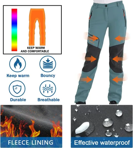 Vista 4 de Postropaky - Pantalones de esquí de nieve para mujer, impermeables, aislados, softshell, snowboard, cierre inferior de pierna