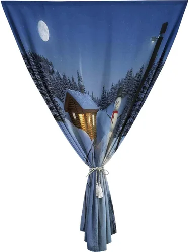 Vista 21 de XISUNYA Cortinas opacas ajustables, cortina opaca portátil de Navidad, muñeco de nieve de invierno, árbol de Navidad, Papá Noel, trineo, luna, cajas