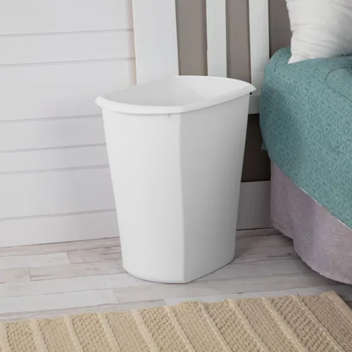 Vista 5 de Sterilite Basurero rectangular de 5.5 galones, tapa abierta, tamaño mediano, para el baño, dormitorio u oficina, color blanco, paquete de 6