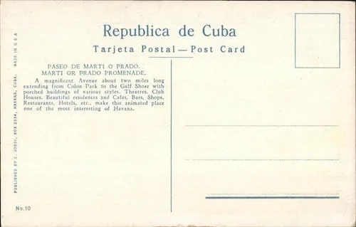 Vista 2 de Prado or Marti Promenade Havana, Cuba Original Antique Postcard