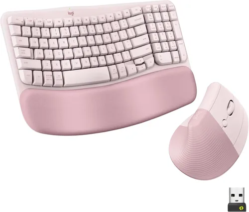 Vista 2 de Logitech Wave Keys - Teclado ergonómico inalámbrico con reposamanos acolchado para múltiples sistemas operativos + mouse Lift ergonómico vertical