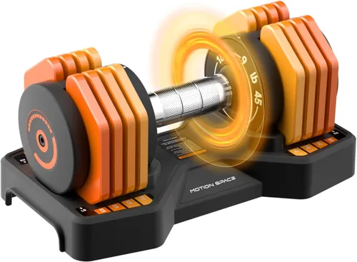 Vista 7 de Juego de mancuernas ajustables de 45 libras, 1 segundo, 5 pesos ajustables rápidamente por mango giratorio, mancuernas de metal antideslizantes