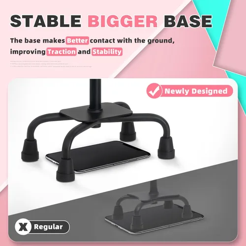 Vista 5 de Bastón BeneCane de cuatro puntas con dos luces LED con base grande, mango en T y ligereza, bastón ajustable para caminar de cuatro puntas resistente