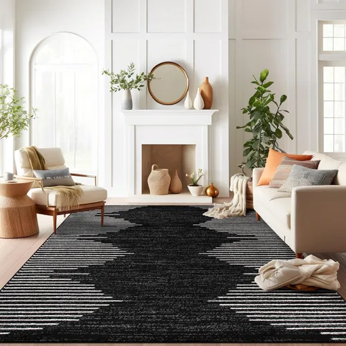 Vista 26 de Rugshop - Alfombra de pasillo bohemia con rayas resistente a manchas, para zonas de alto tráfico, como tu sala de estar, cocina, dormitorio, Beige