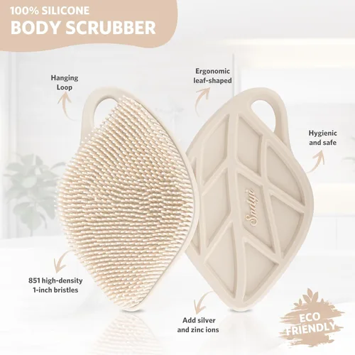 Vista 2 de Sndyi Exfoliante Corporal de Silicona, Exfoliante Corporal Suave para Piel Sensible, Exfoliante de Ducha en Forma de Hoja para el Cuerpo con Cerdas