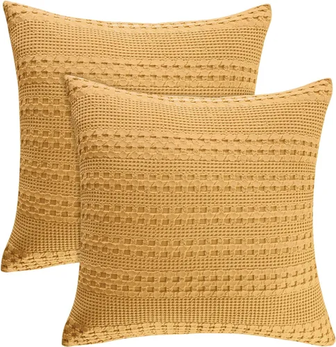 Vista 34 de PHF Fundas de almohada con tejido de gofre de 24" x 24", paquete de 2, funda de almohada cuadrada 100% algodón para decoración de ropa de cama, sin