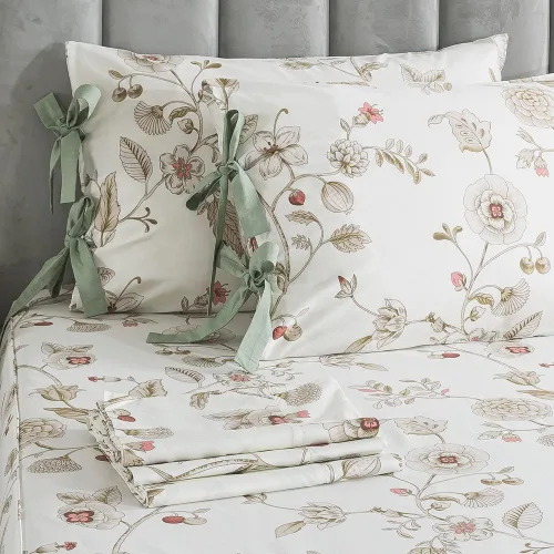 Vista 3 de FADFAY Juego de ropa de cama de 7 piezas, 100% algodón, diseño floral beige, tamaño Queen + funda de edredón, ropa de cama completa con flores rosas