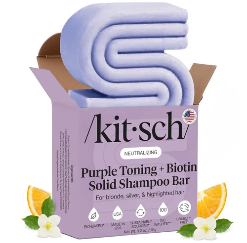 Kitsch Toning Purple Shampoo Bar para rubias y cabello teñido - Champú para mujeres y hombres - Champú de biotina para fortalecer y neutralizar los