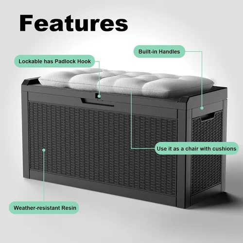 Vista 140 de DRATO Cajas de terraza, caja de almacenamiento al aire libre de 30 galones para cojín de patio, herramientas de jardín, impermeable y resistente a