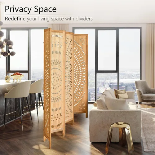 Vista 25 de Panel divisor de habitación de 4 paneles, pared divisora de habitación de 5.6 pies de alto y pantalla de privacidad plegable, panel divisor de pared