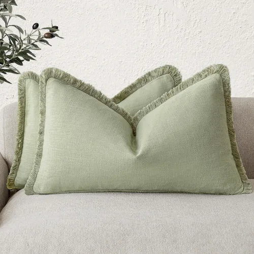 Vista 24 de Foindtower Juego de 2 fundas de cojín decorativas de lino con flecos, funda de cojín acogedora y bohemia con borlas, funda de almohada decorativa