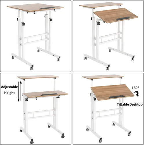Vista 3 de DlandHome Escritorio móvil de pie, escritorio con ruedas, escritorio para sentarse, escritorio de computadora móvil, escritorio de pie ajustable